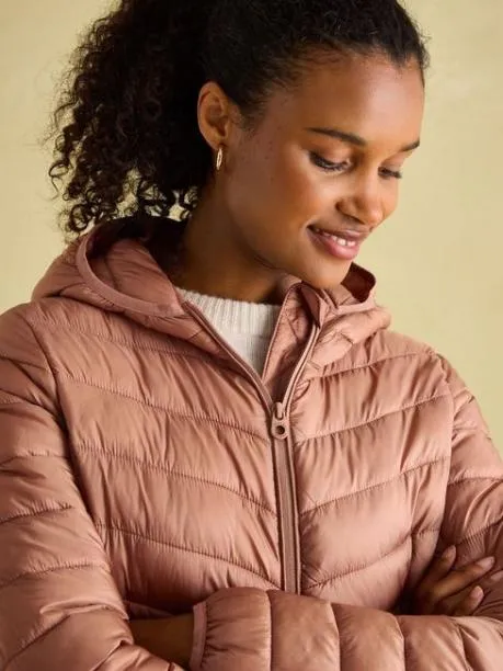 Coats and Jackets Women Joules Pink Showerproof Padded Coat With Hood