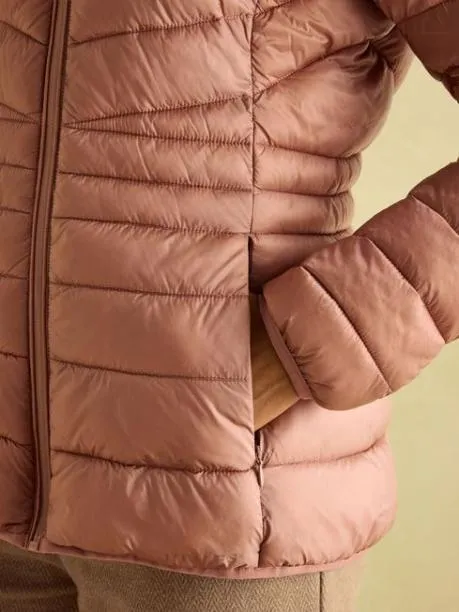 Coats and Jackets Women Joules Pink Showerproof Padded Coat With Hood