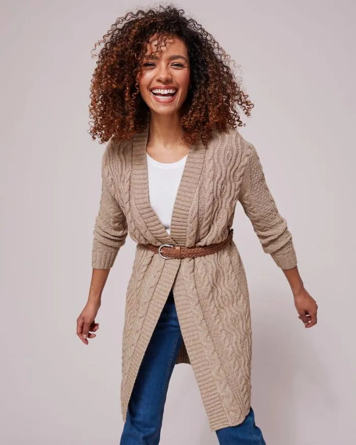 Cotton Traders Knitwear Longline Cable Cardigan 8211 Women