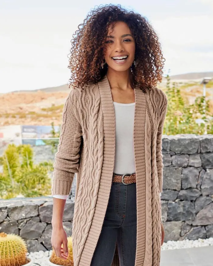 Cotton Traders Knitwear Longline Cable Cardigan 8211 Women