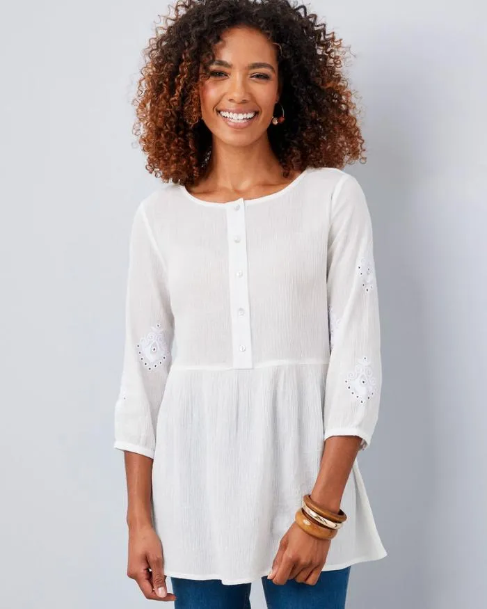 Cotton Traders Shirts and Blouses Everly Embroidered Sleeve Crinkle Tunic 8211 Women Cotton Traders Shirts and Blouses Everly Embroidered Sleeve Crinkle Tunic 8211 Women