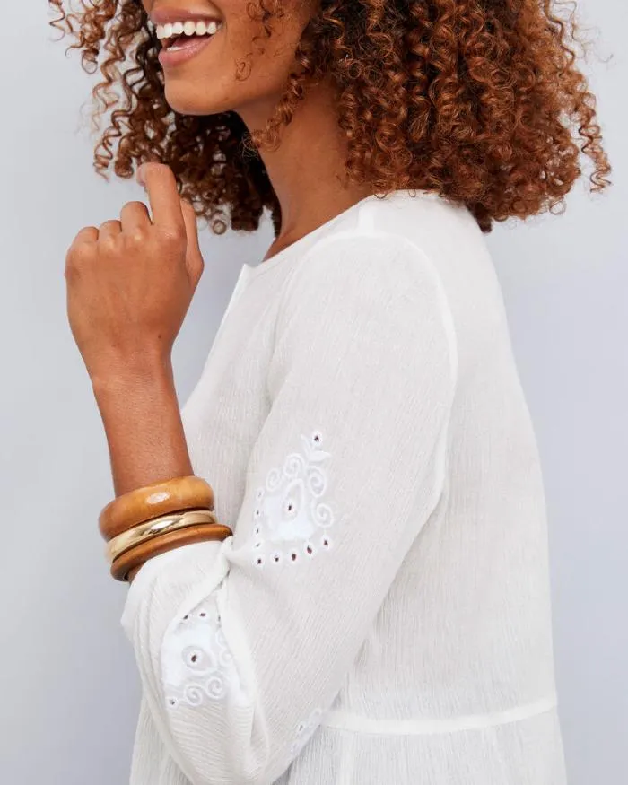 Cotton Traders Shirts and Blouses Everly Embroidered Sleeve Crinkle Tunic 8211 Women