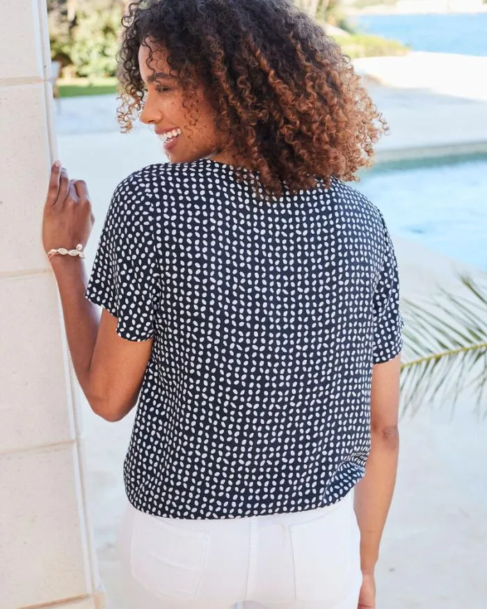 Cotton Traders Shirts and Blouses Tilly Short Sleeve TieFront Printed Top 8211 Women