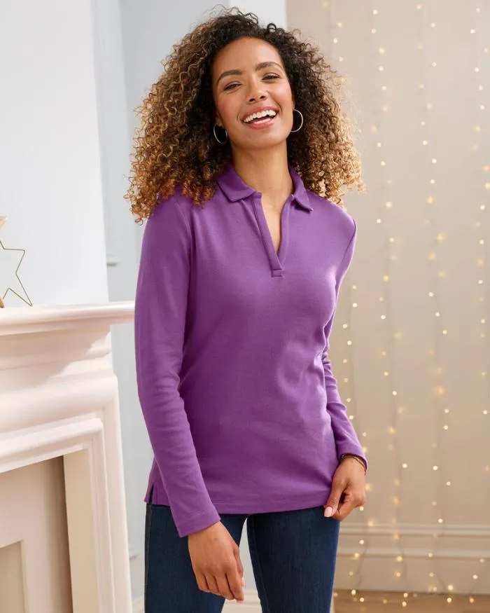 Cotton Traders Tops and TShirts CosyUp Long Sleeve Polo Shirt 8211 Women