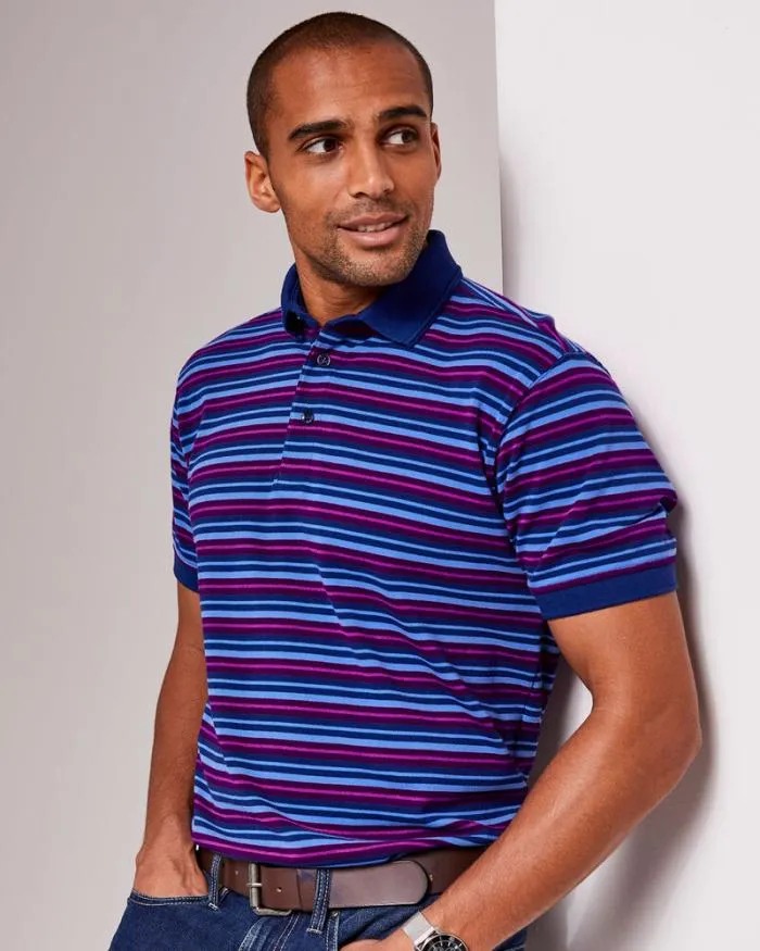 Cotton Traders Tops and TShirts Short Sleeve Stripe Polo Shirt 8211 Men