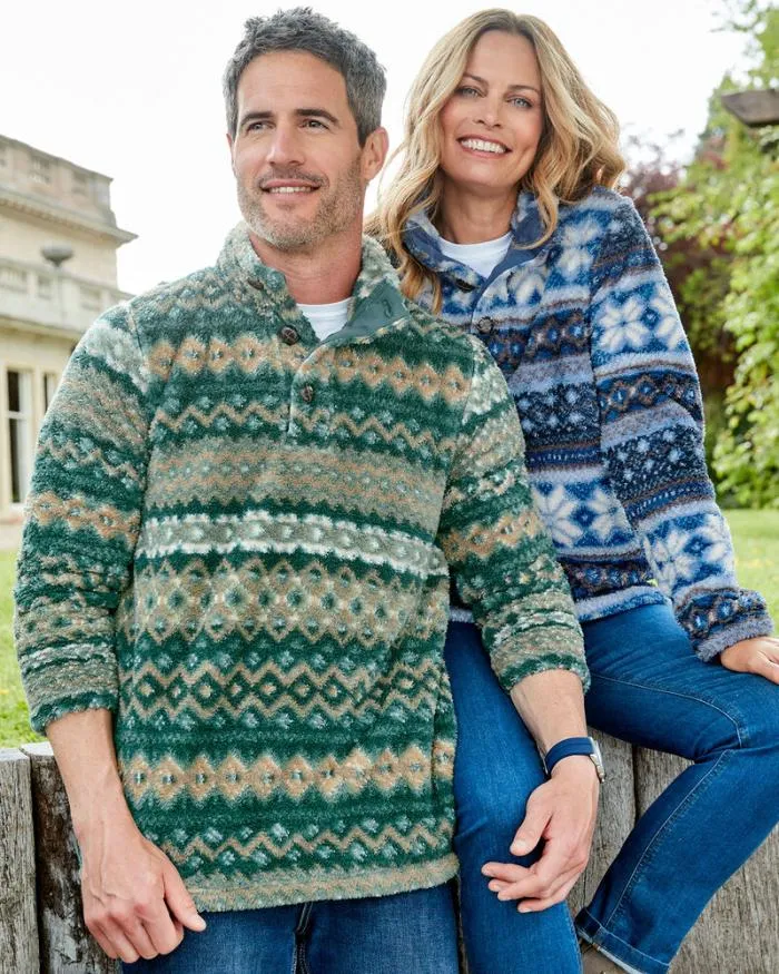 Cotton Traders Tops and TShirts Soft ButtonNeck Fleece 8211 WomenMenUnisex