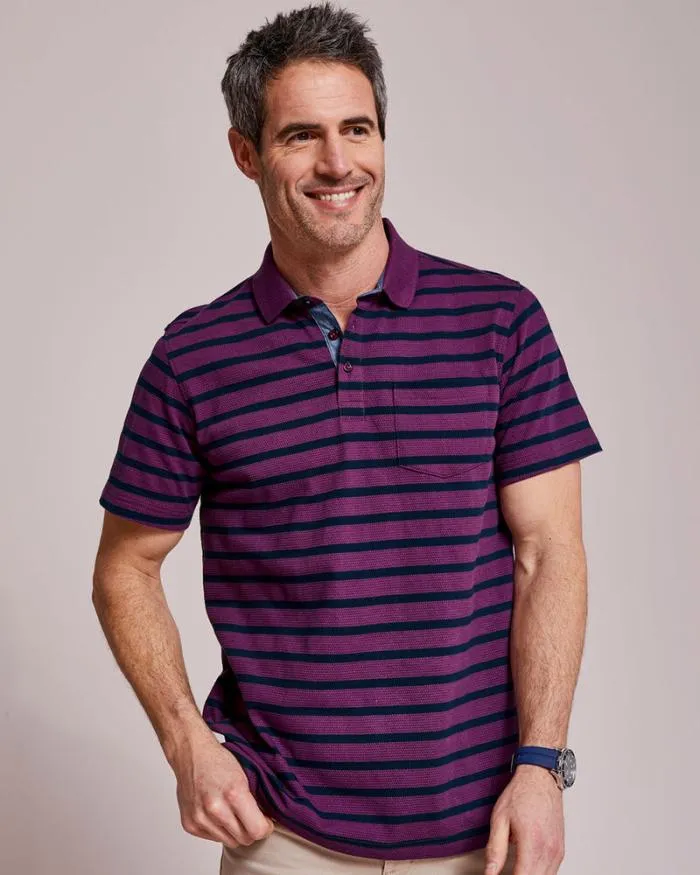Cotton Traders Tops and TShirts Textured Stripe Polo Shirt 8211 Men