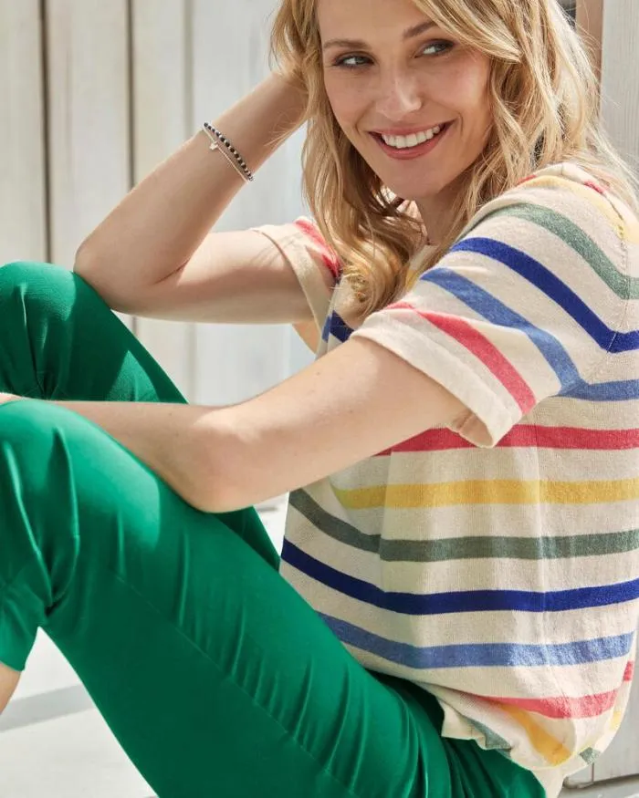 Cotton Traders Tops and TShirts ViscoseLinen Stripe Short Sleeve Knitted Top 8211 Women
