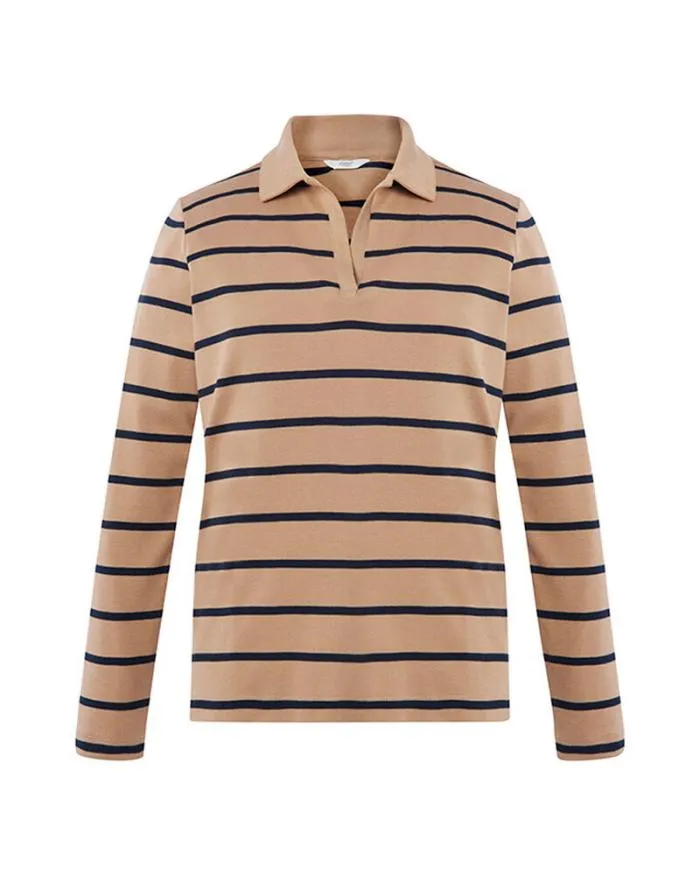 Cotton Traders Tops and TShirts Wrinkle Free Long Sleeve Stripe Jersey Polo Shirt 8211 Women