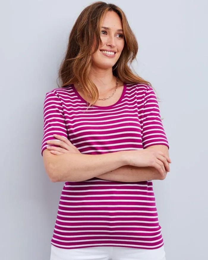 Cotton Traders Tops and TShirts Wrinkle Free Short Sleeve Scoop Neck Stripe Jersey TShirt 8211 Women