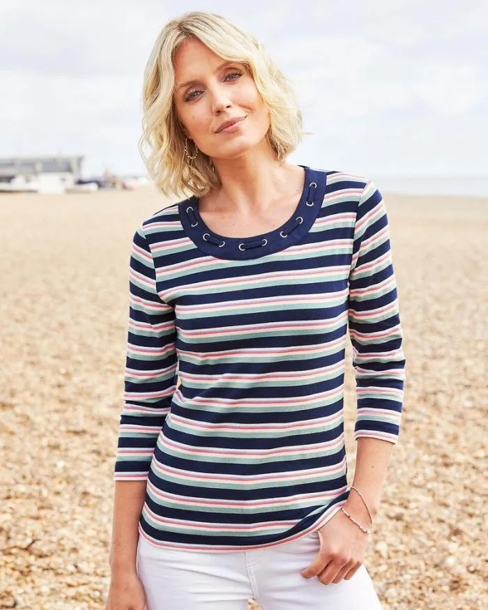 Cotton Traders Tops and TShirts Wrinkle Free Sleeve Eyelet Stripe Jersey Top 8211 Women Cotton Traders Tops and TShirts Wrinkle Free Sleeve Eyelet Stripe Jersey Top 8211 Women