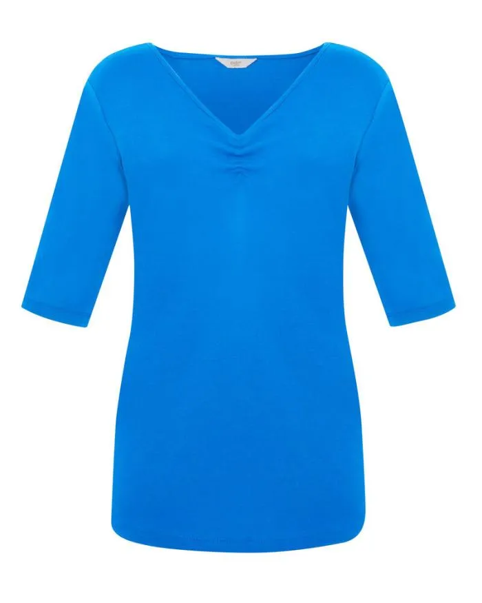Cotton Traders Tops and TShirts Wrinkle Free Sleeve Gathered VNeck Jersey TShirt 8211 Women