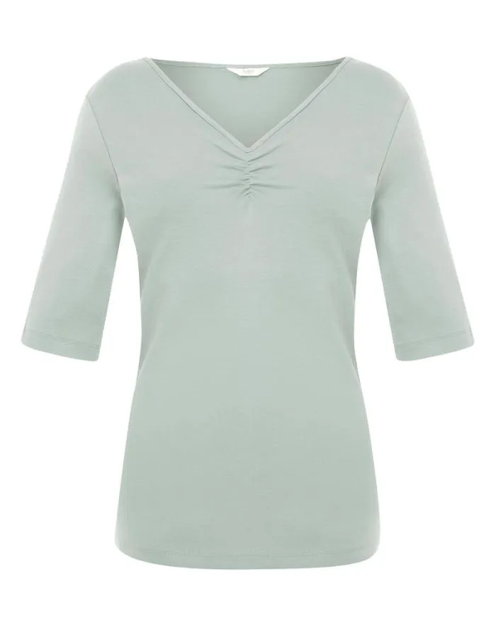 Cotton Traders Tops and TShirts Wrinkle Free Sleeve Gathered VNeck Jersey TShirt 8211 Women