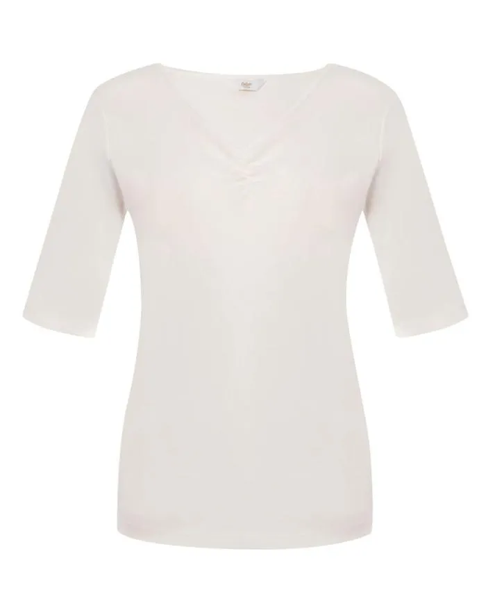Cotton Traders Tops and TShirts Wrinkle Free Sleeve Gathered VNeck Jersey TShirt 8211 Women