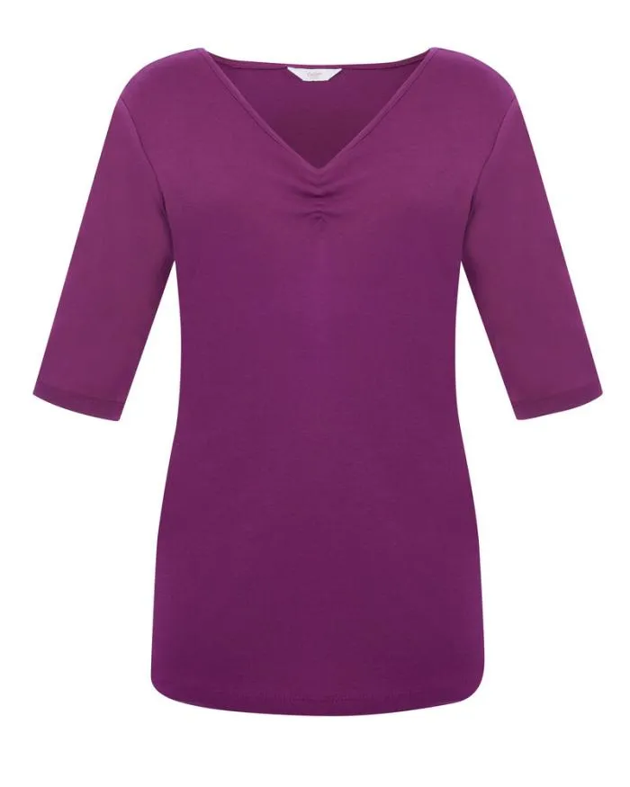Cotton Traders Tops and TShirts Wrinkle Free Sleeve Gathered VNeck Jersey TShirt 8211 Women