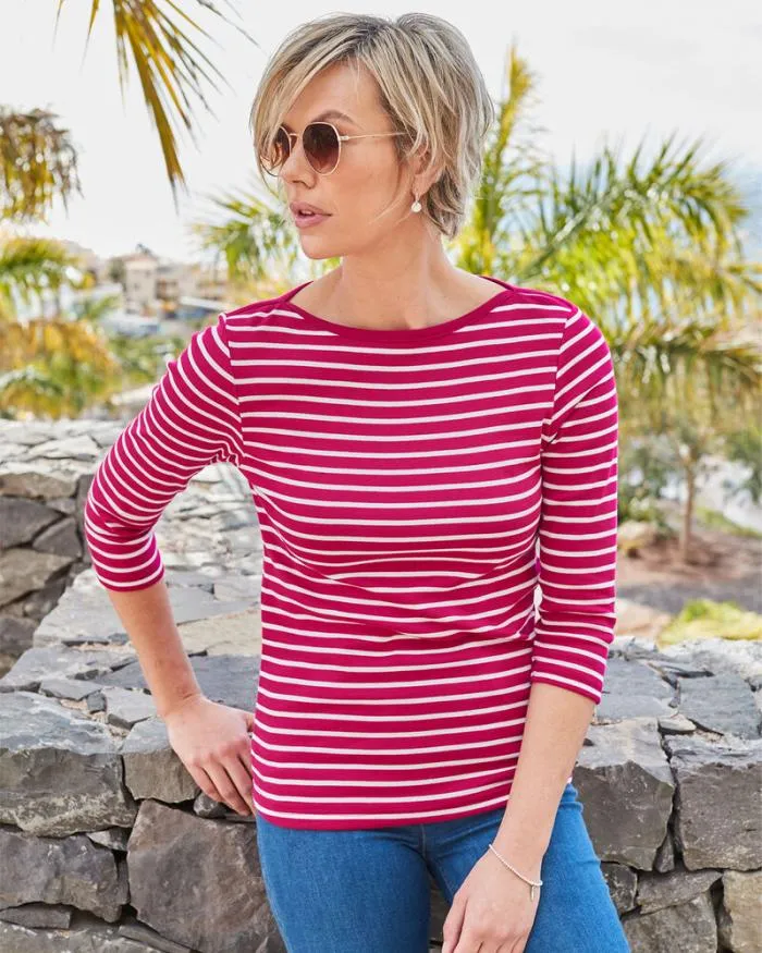 Cotton Traders Tops and TShirts Wrinkle Free Sleeve Stripe Jersey Top 8211 Women