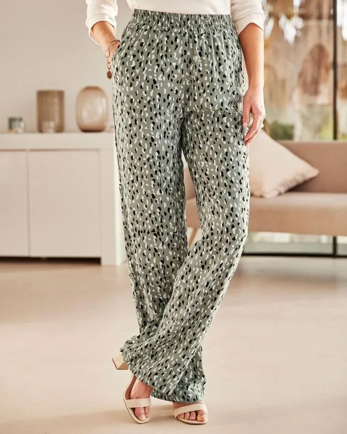 Cotton Traders Trousers PullOn Print WideLeg Trousers 8211 Women