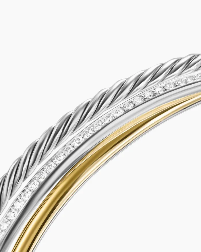 Crossover Three Row Bracelet In Sterling Silver With 18K Yellow Gold And Diamonds 11mm Women David Yurman Cuff Crossover Three Row Bracelet In Sterling Silver With 18K Yellow Gold And Diamonds 11mm Women David Yurman Cuff