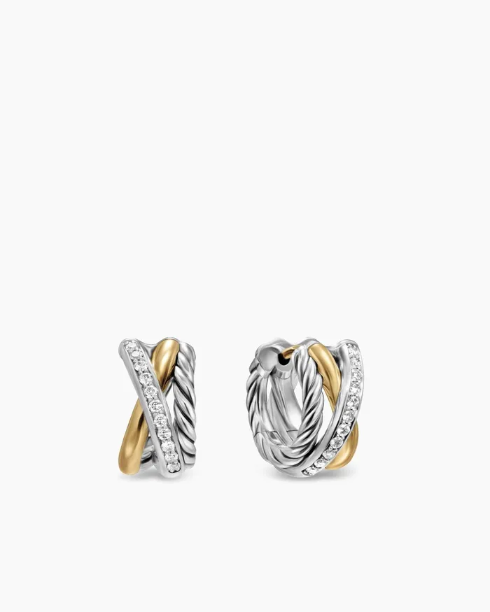Crossover Three Row Huggie Hoop Earrings In Sterling Silver With 18K Yellow Gold 13mm Women David Yurman Hoop Crossover Three Row Huggie Hoop Earrings In Sterling Silver With 18K Yellow Gold 13mm Women David Yurman Hoop
