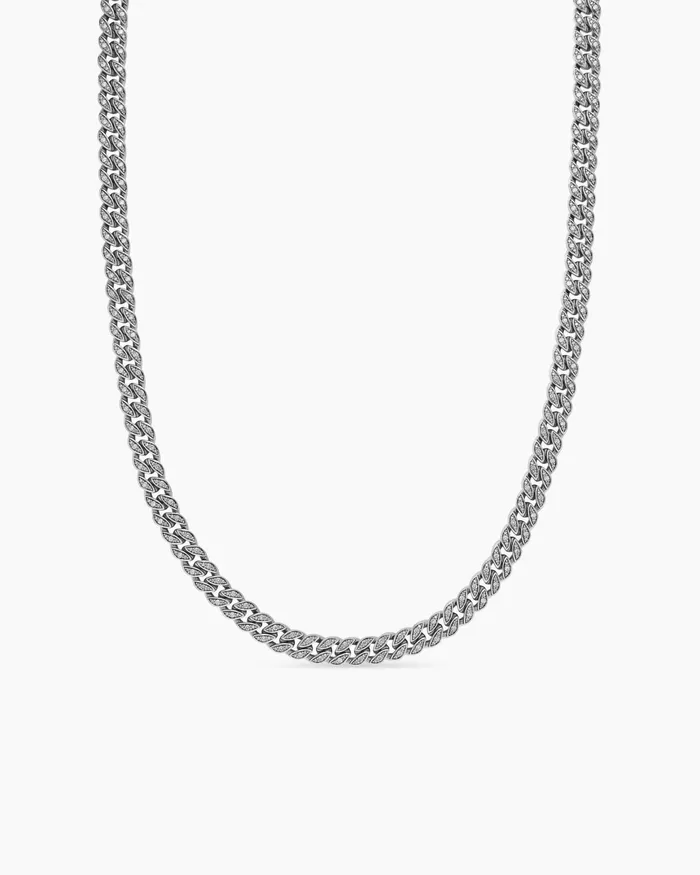Curb Chain Necklace In Sterling Silver With Diamonds 7mm Women David Yurman Chain
