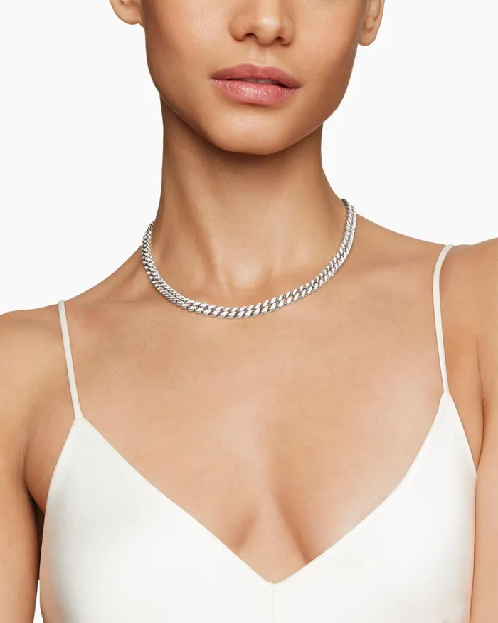 Curb Chain Necklace In Sterling Silver With Diamonds 7mm Women David Yurman Chain
