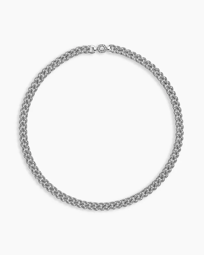 Curb Chain Necklace In Sterling Silver With Diamonds 7mm Women David Yurman Chain