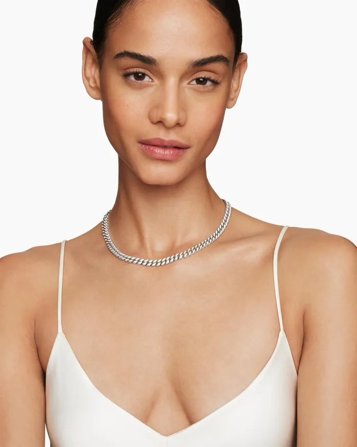 Curb Chain Necklace In Sterling Silver With Diamonds 7mm Women David Yurman Chain