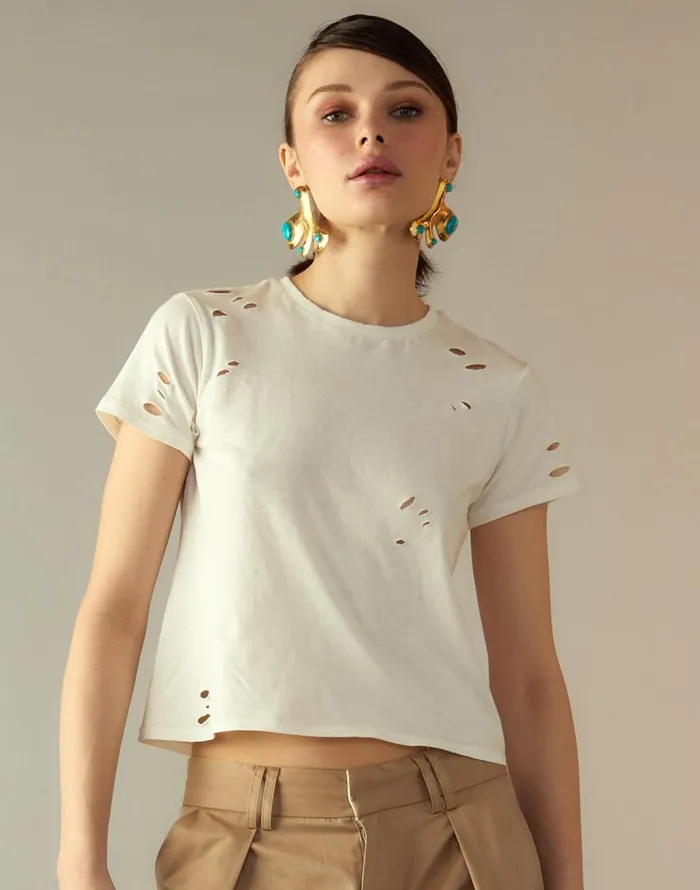 Cynthia Rowley Distressed Tee Women Tops Cynthia Rowley Distressed Tee Women Tops
