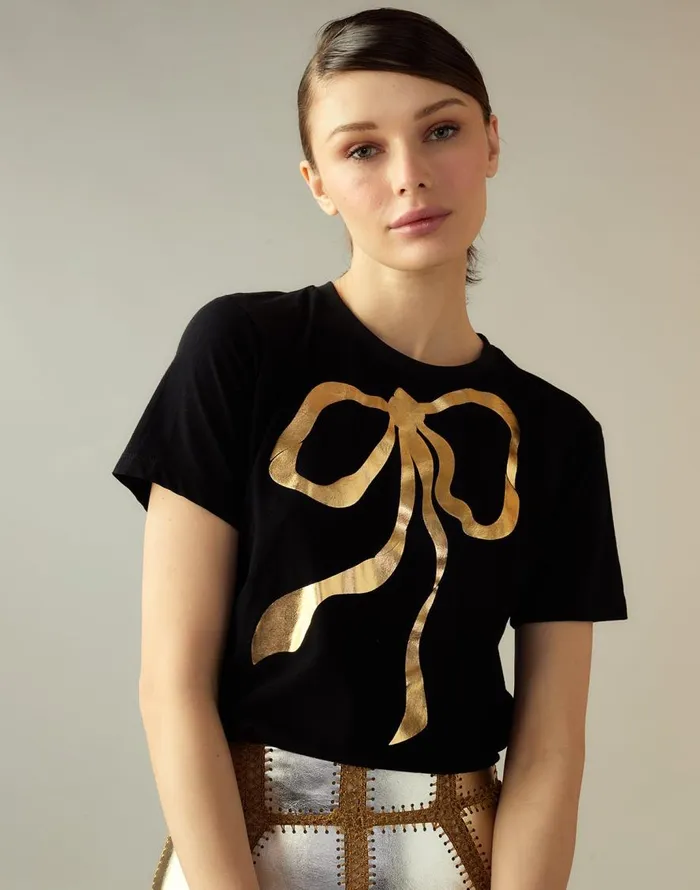 Cynthia Rowley Metallic Bow Tee Women Tops Cynthia Rowley Metallic Bow Tee Women Tops