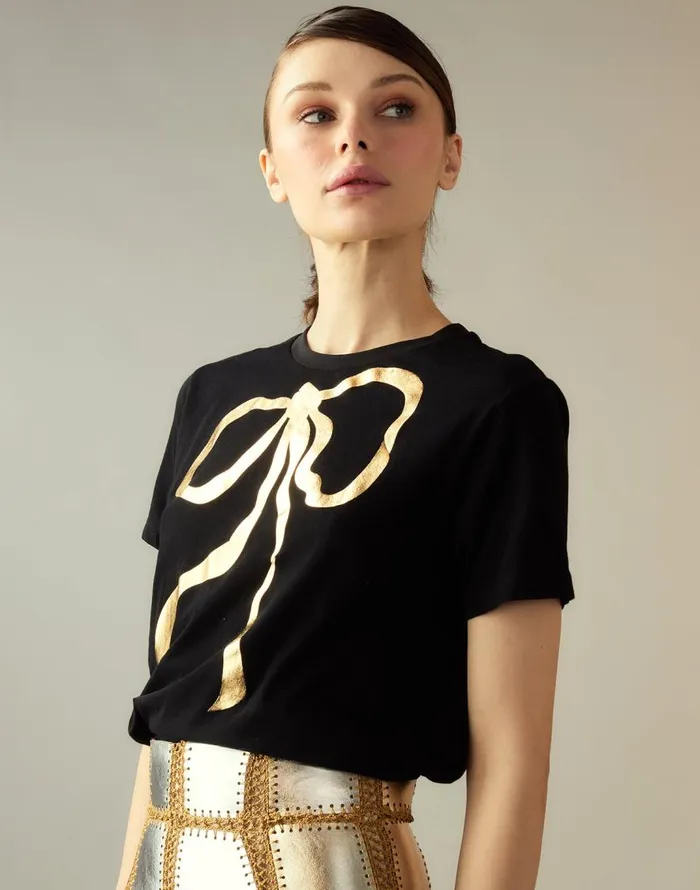 Cynthia Rowley Metallic Bow Tee Women Tops Cynthia Rowley Metallic Bow Tee Women Tops