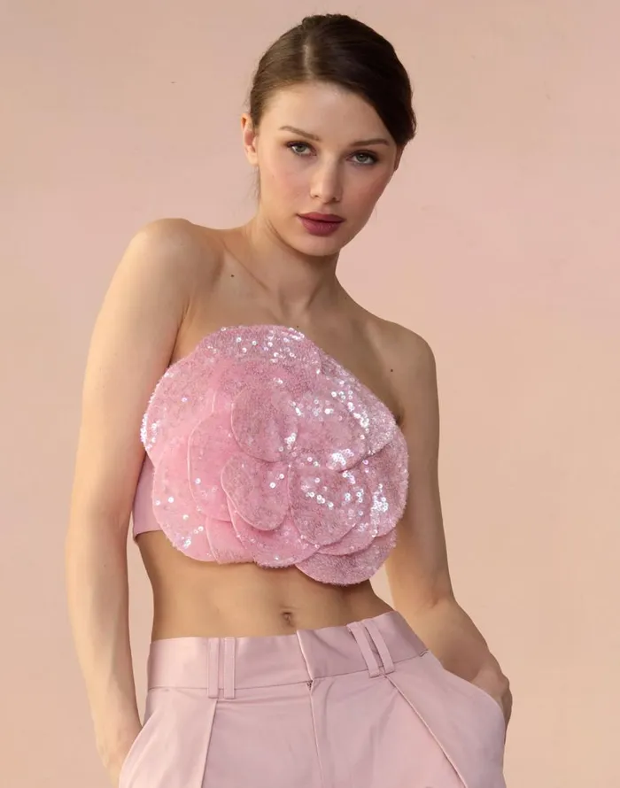 Cynthia Rowley Sequin Flower Bandeau Women Tops