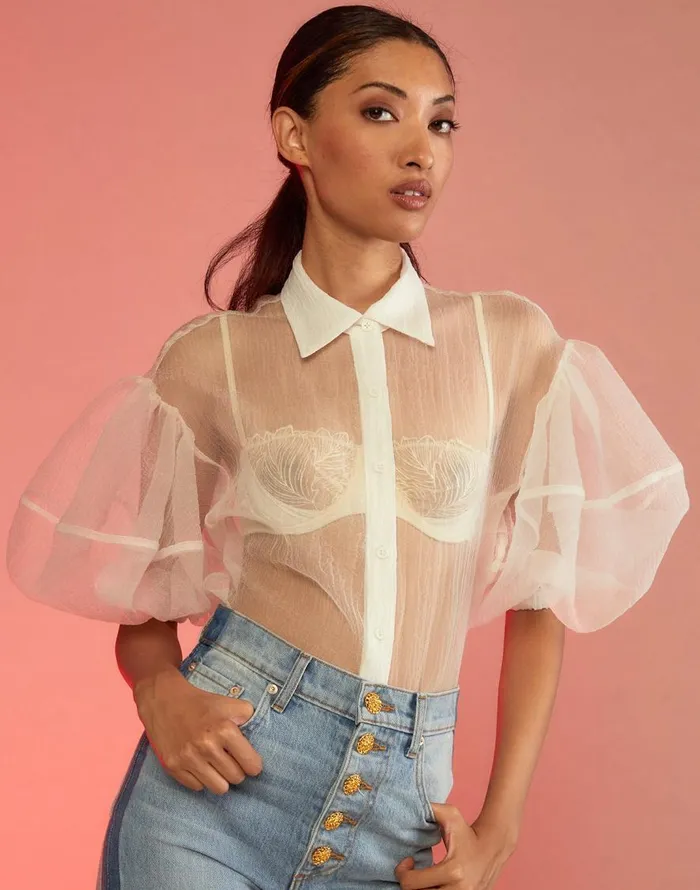 Cynthia Rowley Sheer Bliss Blouse Women Tops