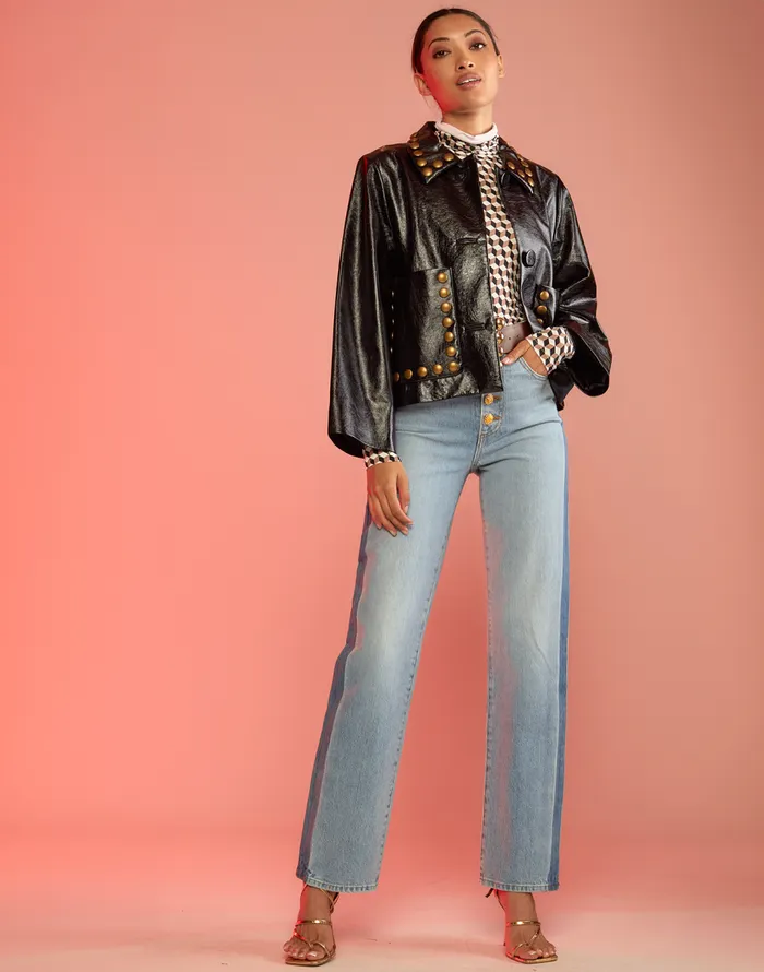 Cynthia Rowley Studded Vegan Leather Jacket Women Jackets and Coats Cynthia Rowley Studded Vegan Leather Jacket Women Jackets and Coats