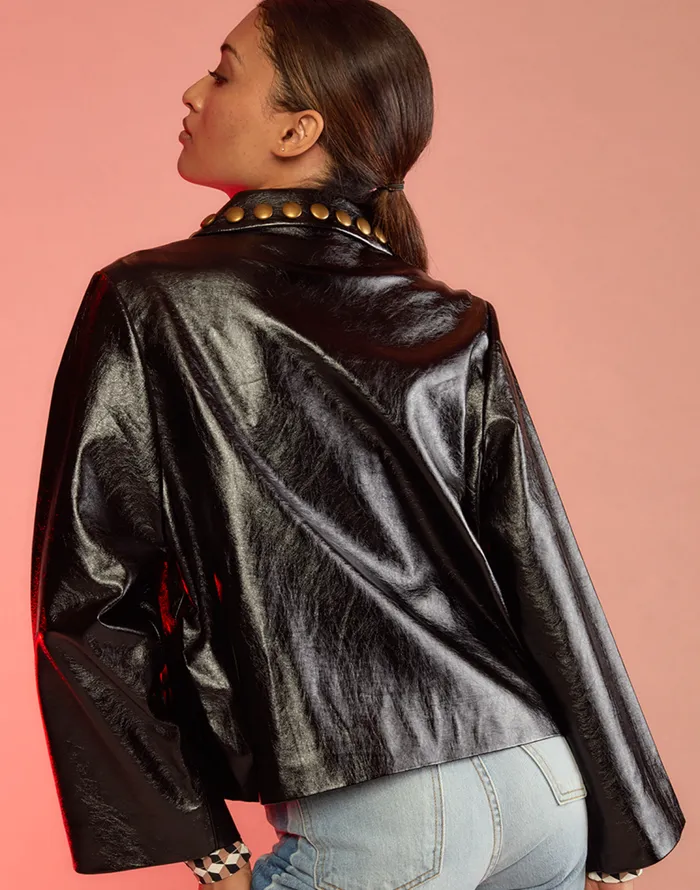 Cynthia Rowley Studded Vegan Leather Jacket Women Jackets and Coats Cynthia Rowley Studded Vegan Leather Jacket Women Jackets and Coats