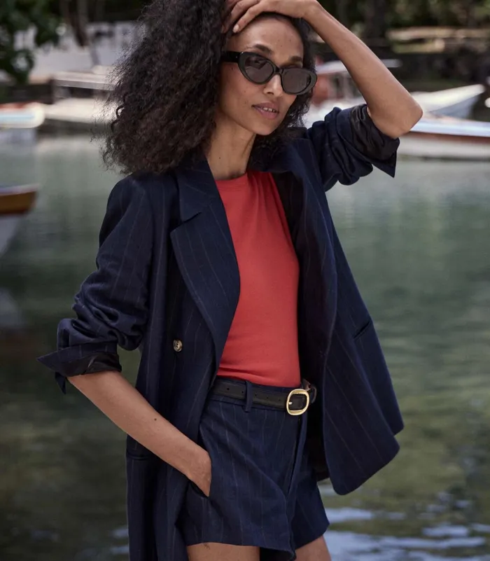 DEN Coats and Jackets Women Danton Blazer Navy Pinstripe
