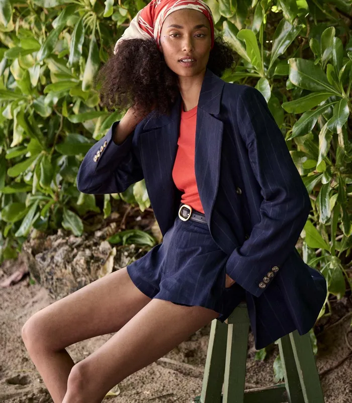DEN Coats and Jackets Women Danton Blazer Navy Pinstripe