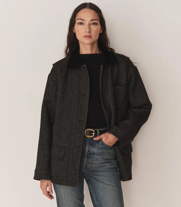 DEN Coats and Jackets Women Pascual Wool Jacket Charcoal Herringbone