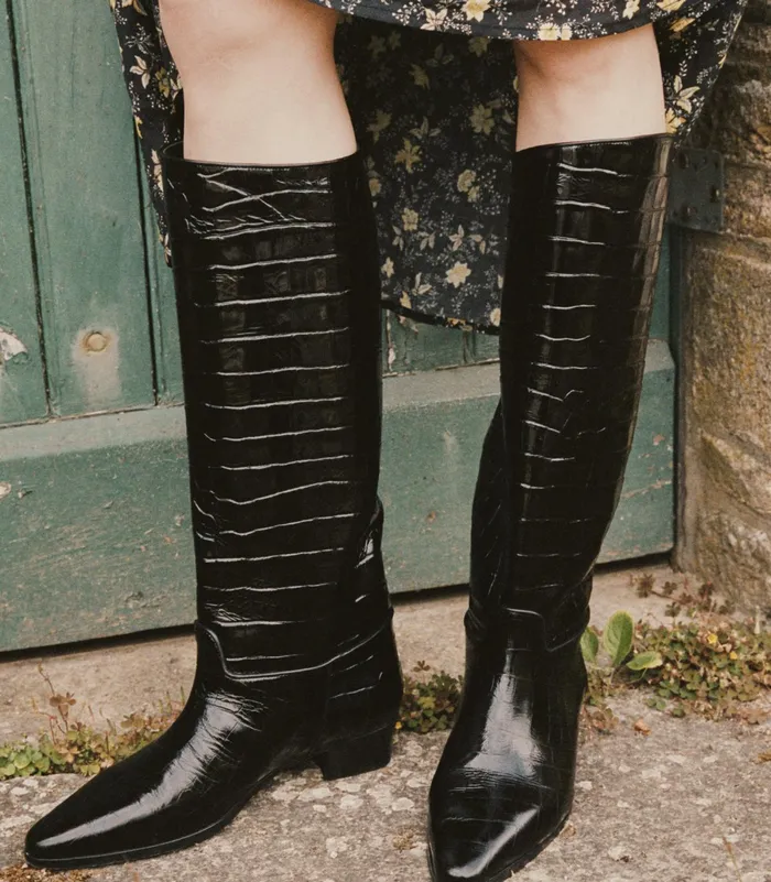 DEN Shoes Women Riviera Boot Black Faux Croc