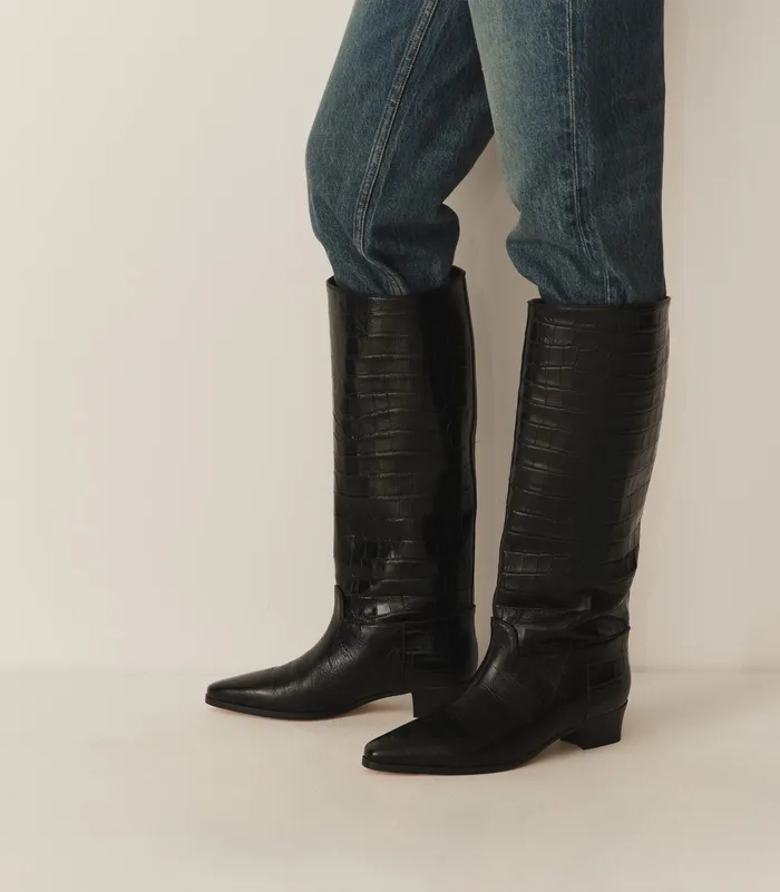DEN Shoes Women Riviera Boot Black Faux Croc DEN Shoes Women Riviera Boot Black Faux Croc