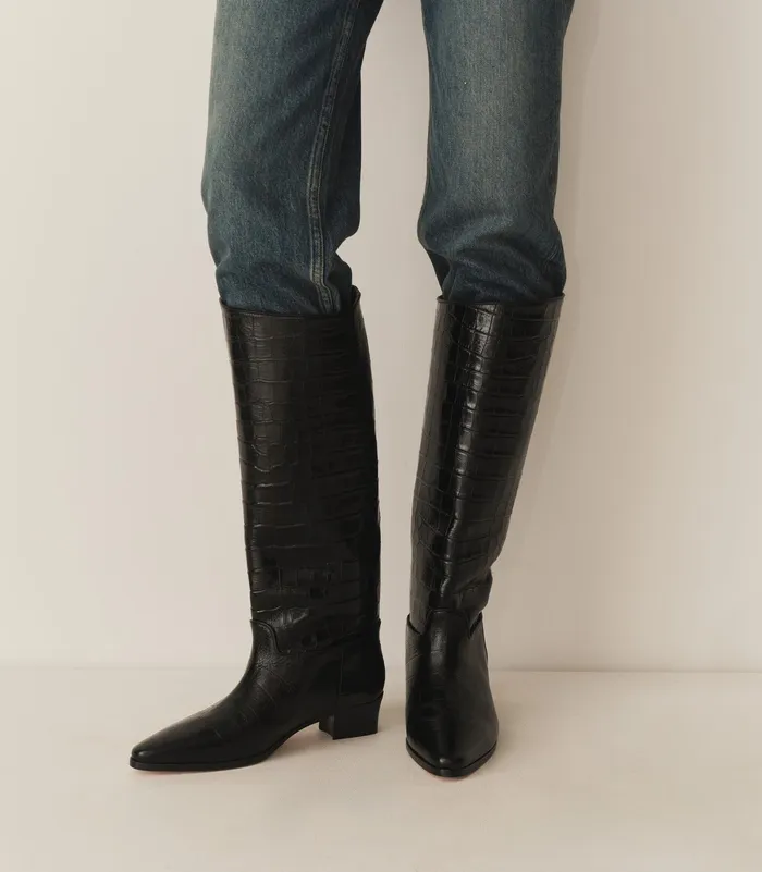 DEN Shoes Women Riviera Boot Black Faux Croc DEN Shoes Women Riviera Boot Black Faux Croc