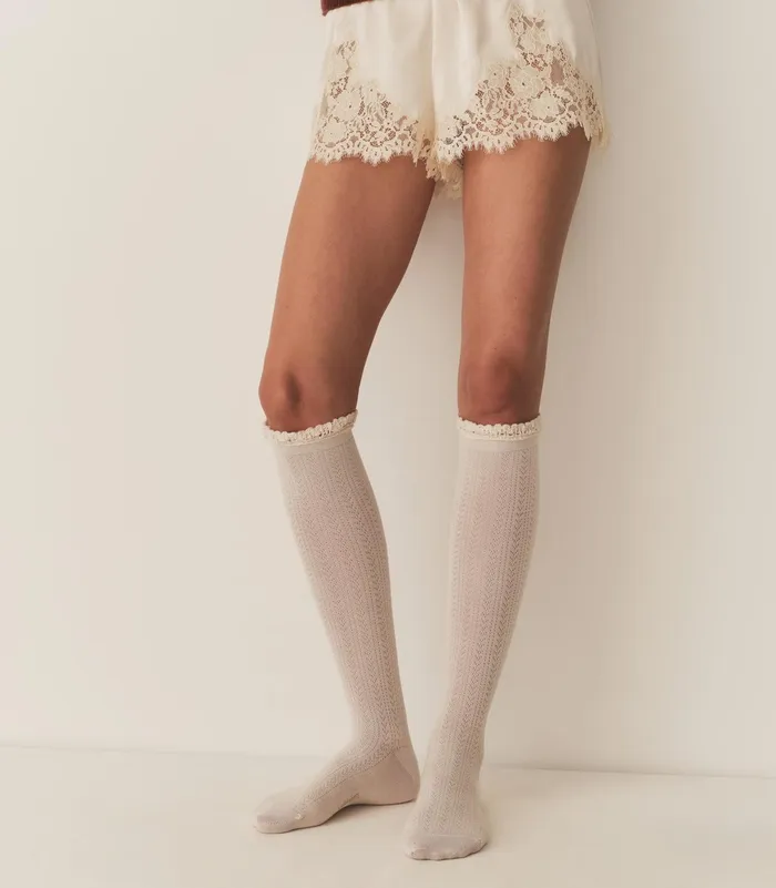 DEN Socks and Tights Women Collgien Pointelle Knee High Sock Doux Agneaux DEN Socks and Tights Women Collgien Pointelle Knee High Sock Doux Agneaux