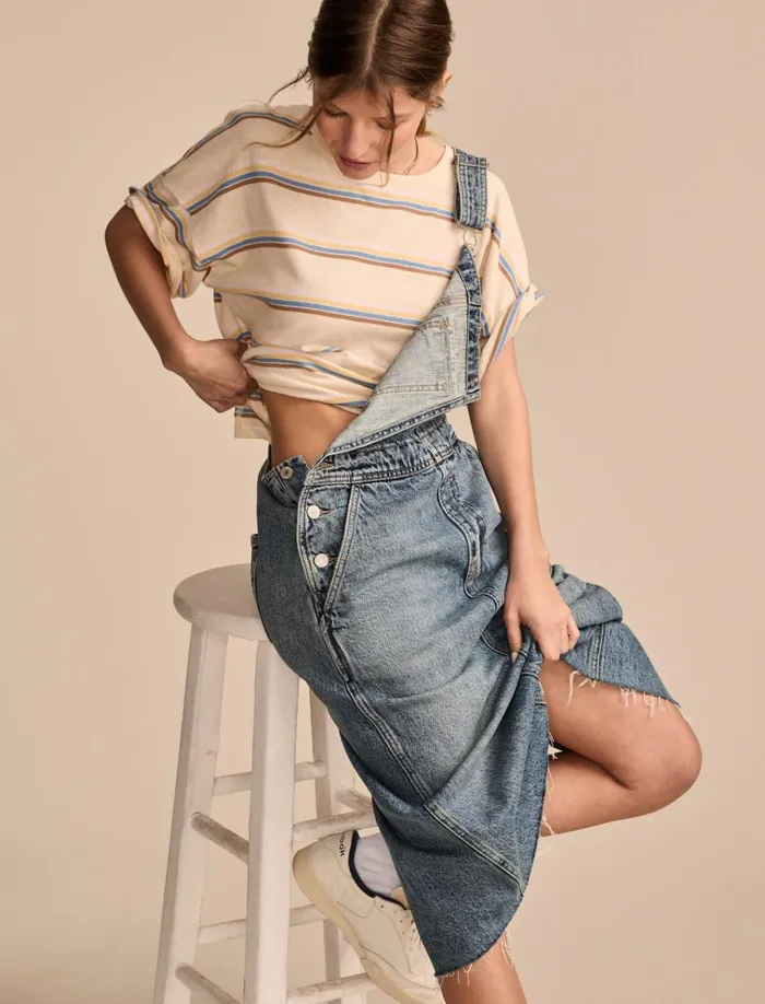 Denim Overall Midi Dress Electrified Wash Women Lucky Brand Jumpsuits and Overalls