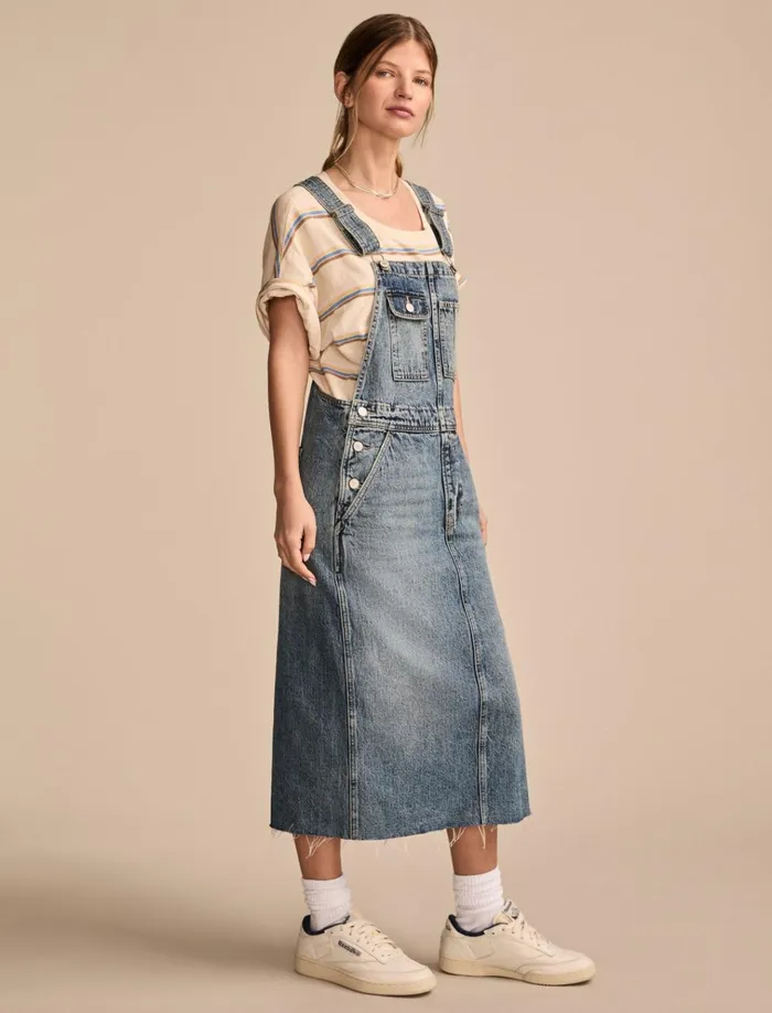 Denim Overall Midi Dress Electrified Wash Women Lucky Brand Jumpsuits and Overalls
