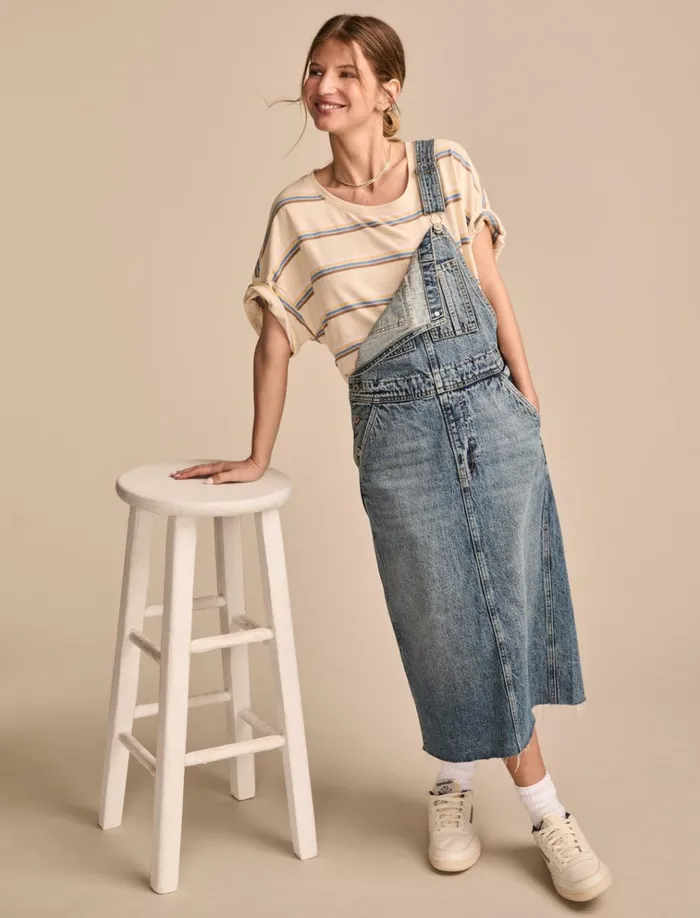 Denim Overall Midi Dress Electrified Wash Women Lucky Brand Jumpsuits and Overalls