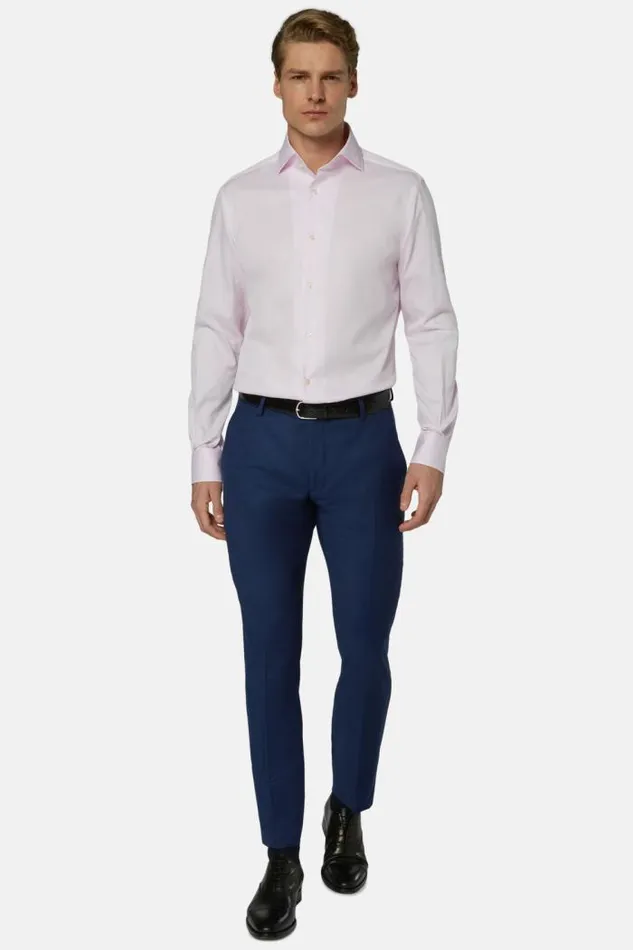 Dress Shirts Men Boggi Milano Regular Fit Pink Cotton Dobby Shirt Pink