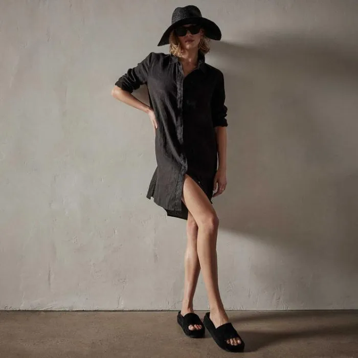 DressesJumpsuits Women James Perse Lightweight Linen Shirt Dress Black