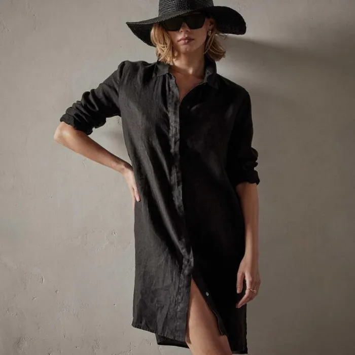 DressesJumpsuits Women James Perse Lightweight Linen Shirt Dress Black