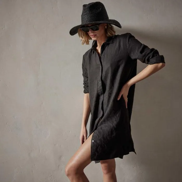 DressesJumpsuits Women James Perse Lightweight Linen Shirt Dress Black