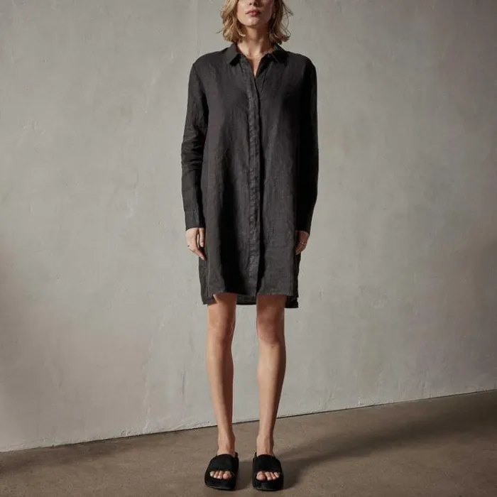 DressesJumpsuits Women James Perse Lightweight Linen Shirt Dress Black