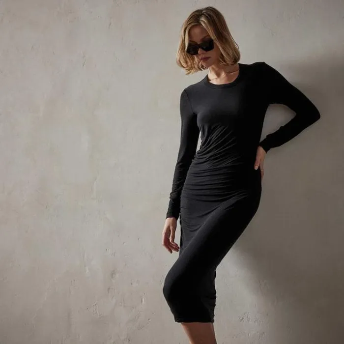 DressesJumpsuits Women James Perse Shoreline Ruched Dress Black